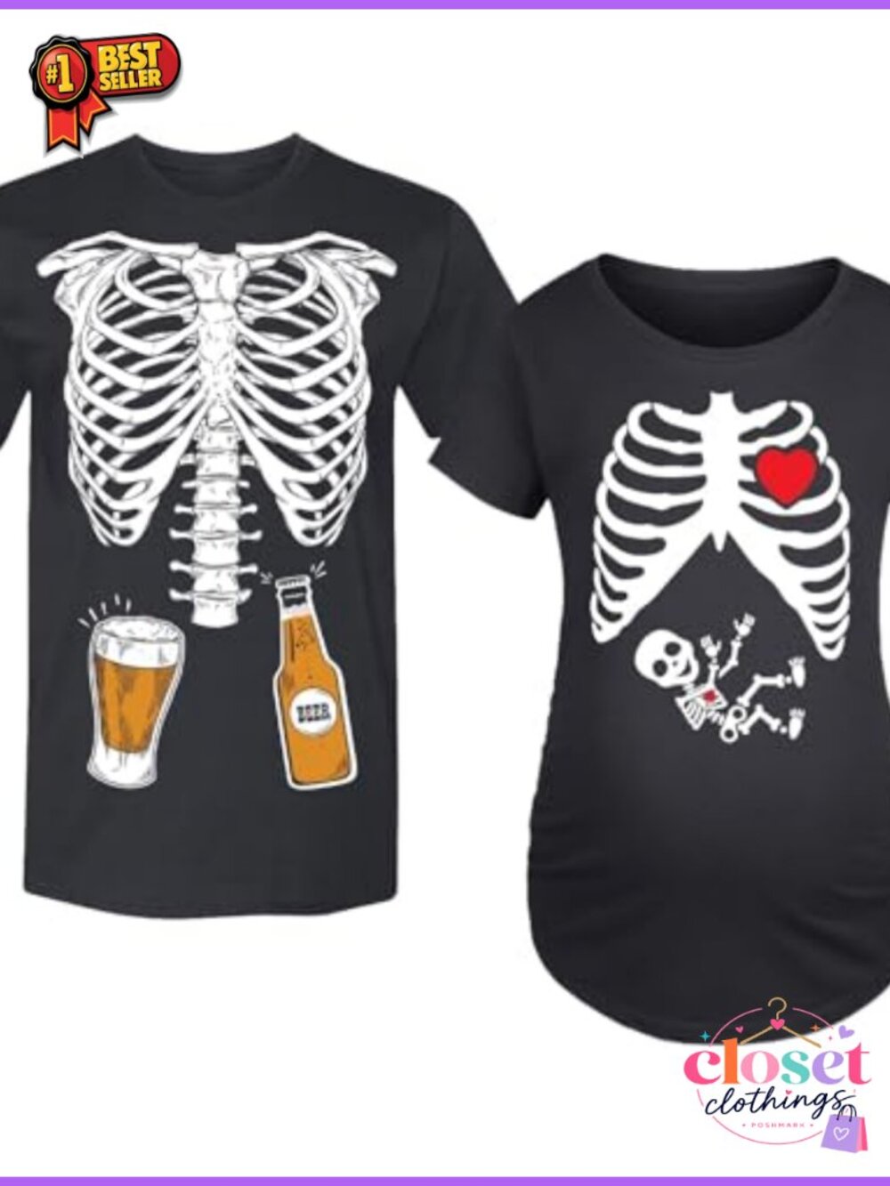 Maternity Halloween Skeleton Xray Graphic T-Shirt Expecting Mom Tee